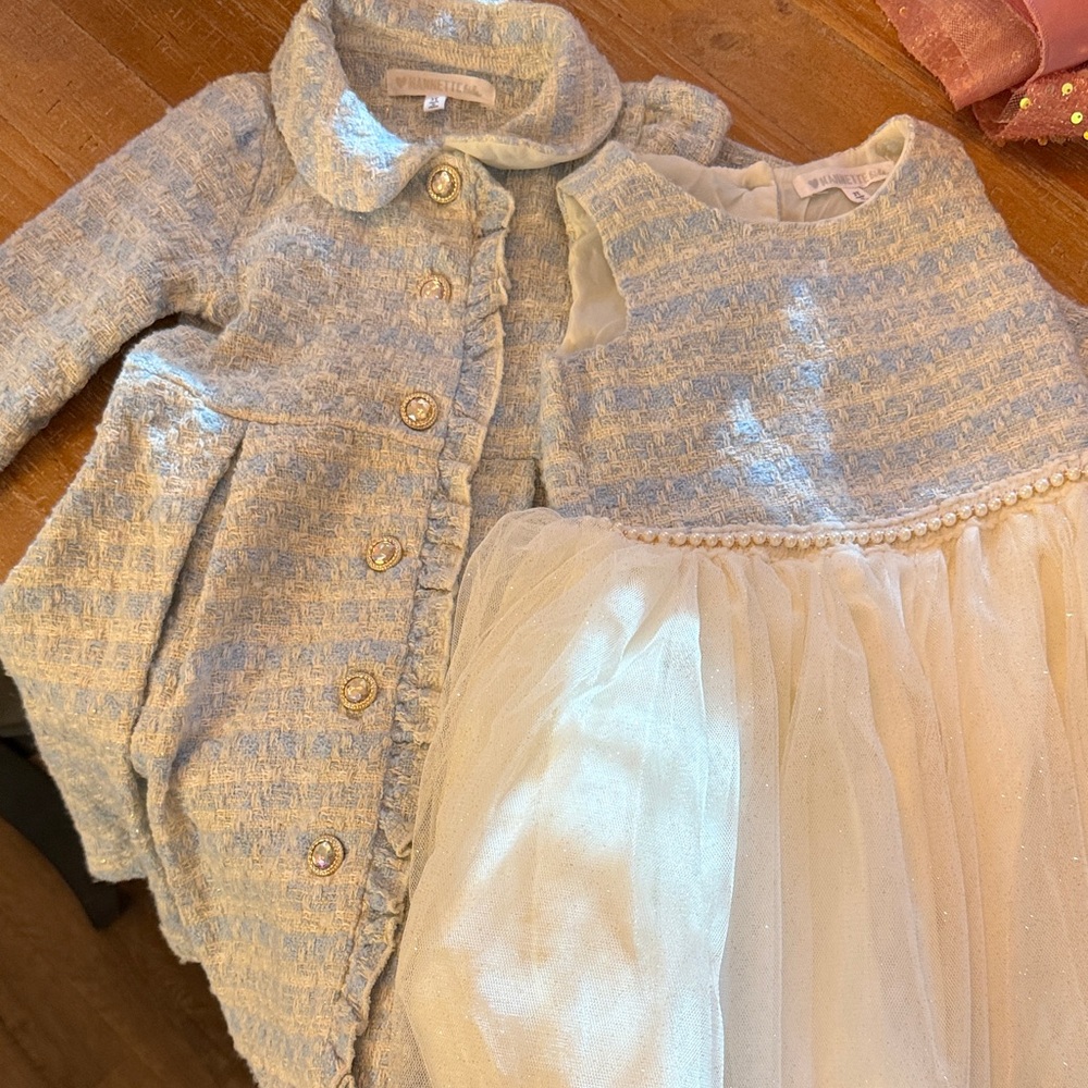 Elegant Blue and White Dress with Jacket